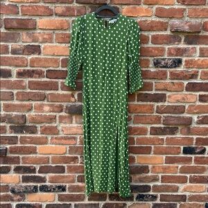 Reformation Green and White Polka Dot Long Sleeve Dress